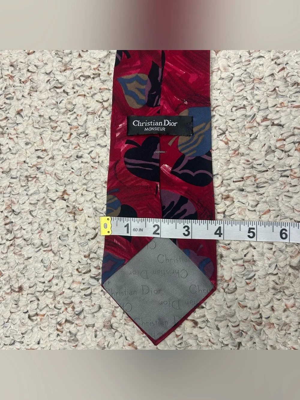 Christian Dior Monsieur Men's Vintage Silk Tie Spade Heart Made In USA Red 4x59